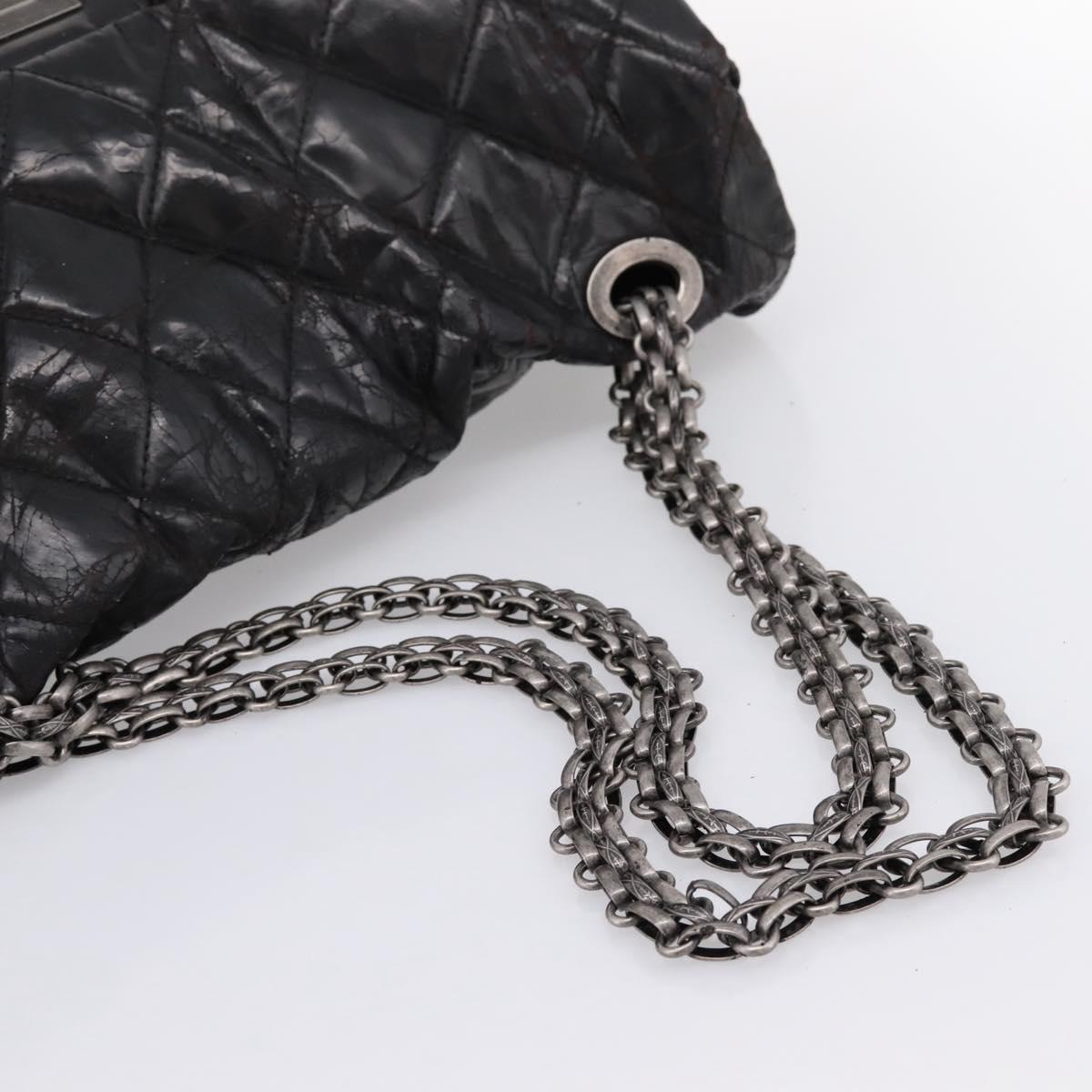 CHANEL Chain Matelasse 2.55 Shoulder Bag Patent leather Black CC Auth bs34563