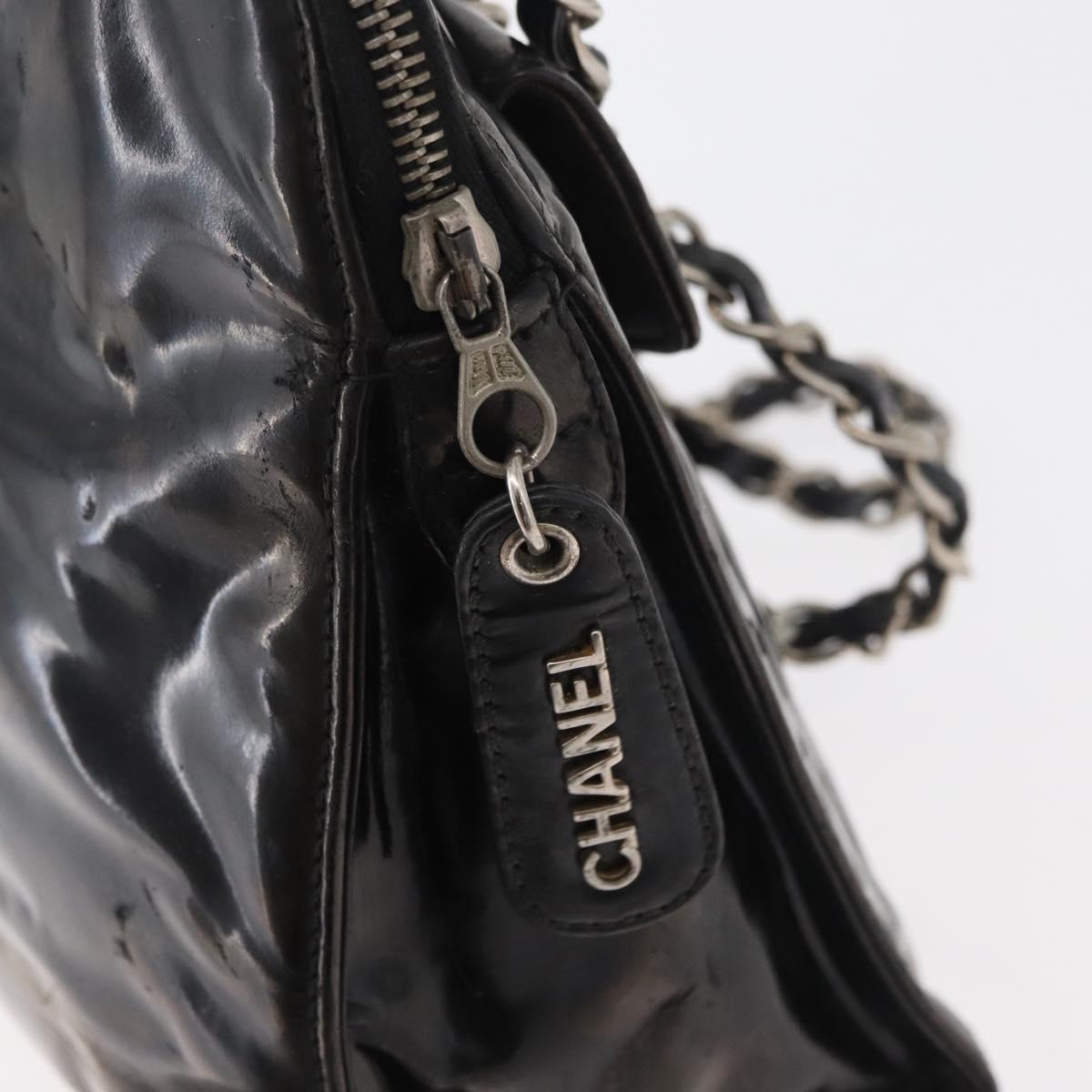 CHANEL Chain Shoulder Bag Patent leather Black Silver CC Auth bs34564