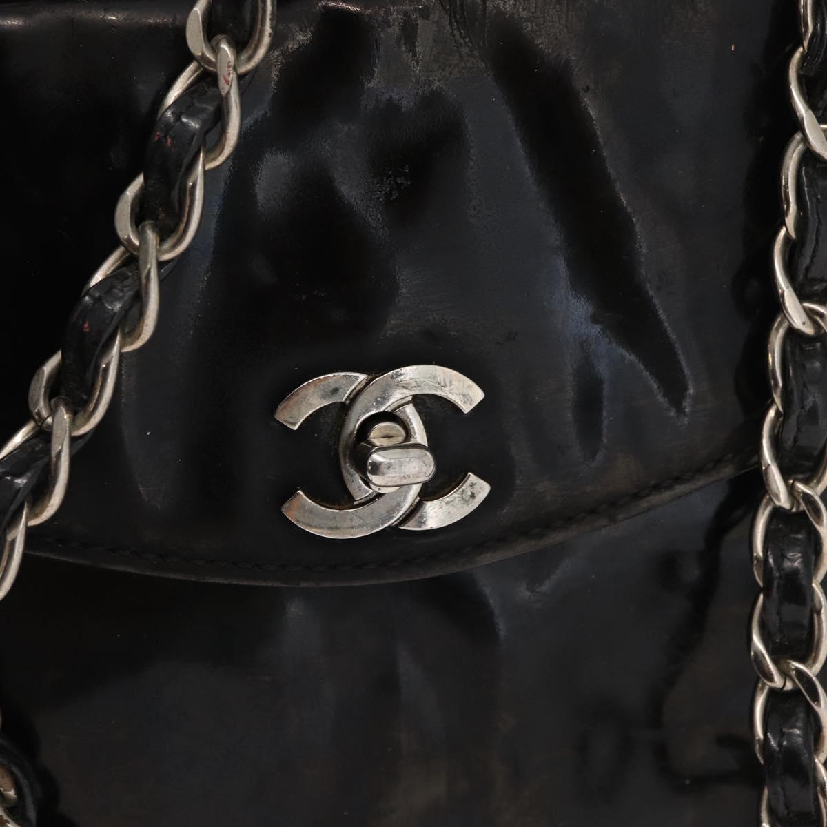 CHANEL Chain Shoulder Bag Patent leather Black Silver CC Auth bs34564