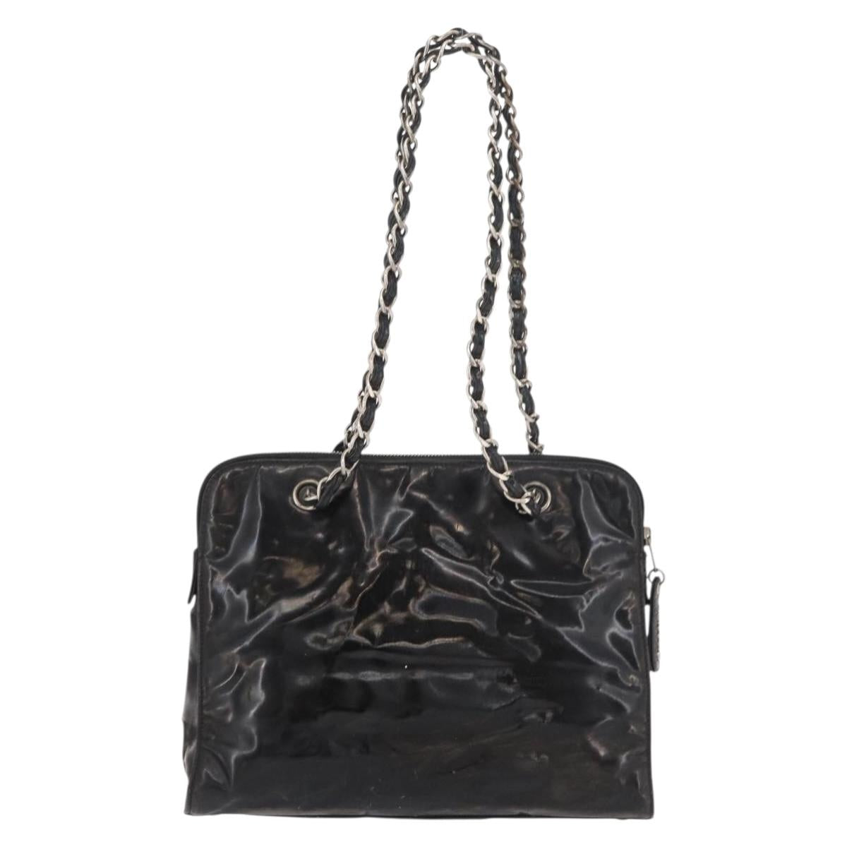 CHANEL Chain Shoulder Bag Patent leather Black Silver CC Auth bs34564
