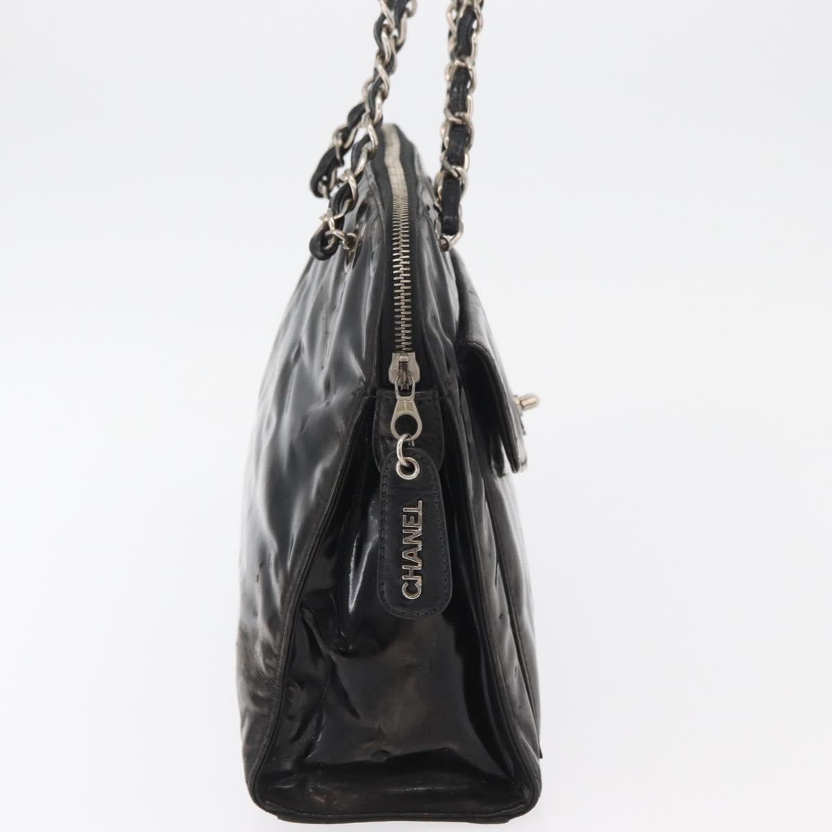 CHANEL Chain Shoulder Bag Patent leather Black Silver CC Auth bs34564