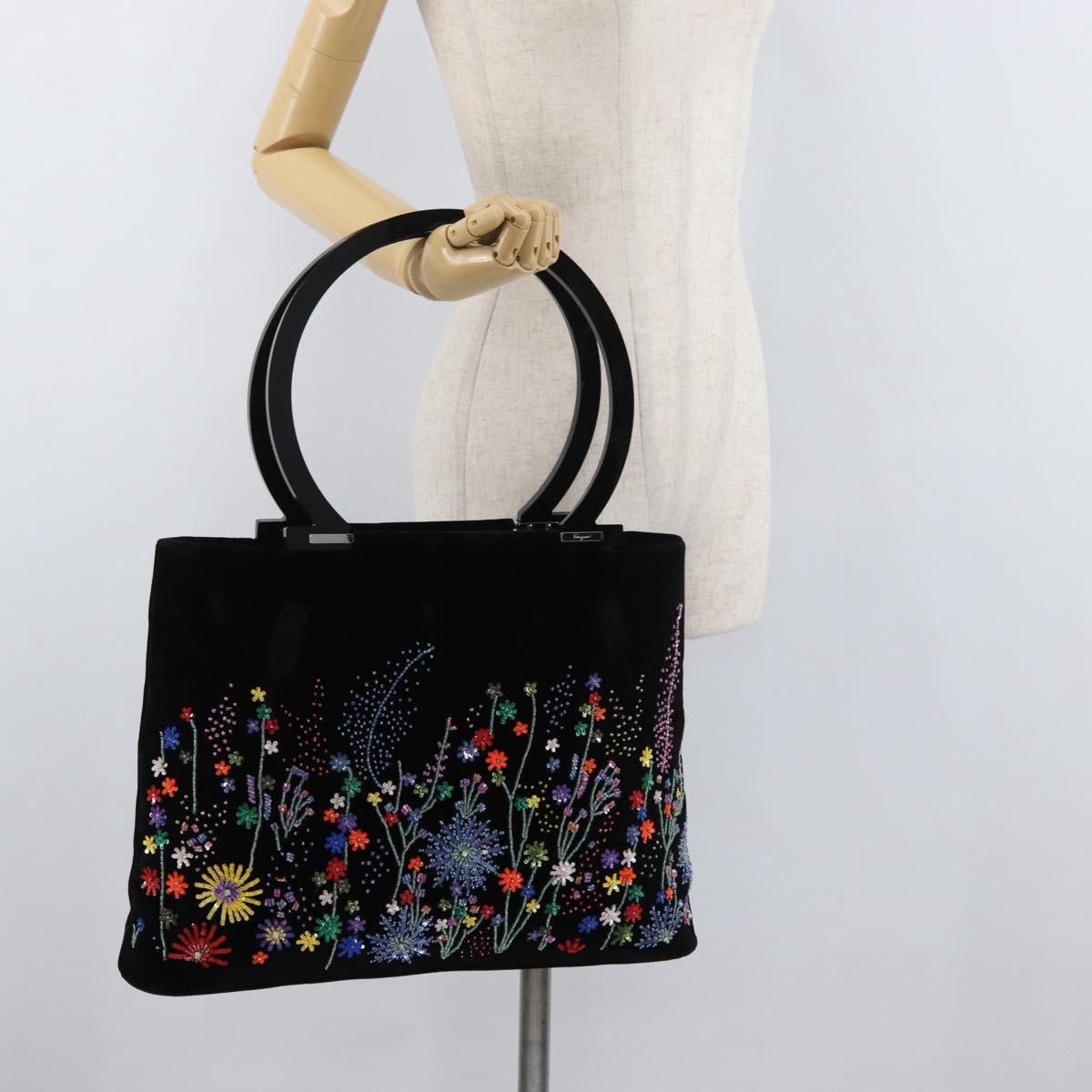 Salvatore Ferragamo Tote Bag Velor Black Silver Auth bs34565A