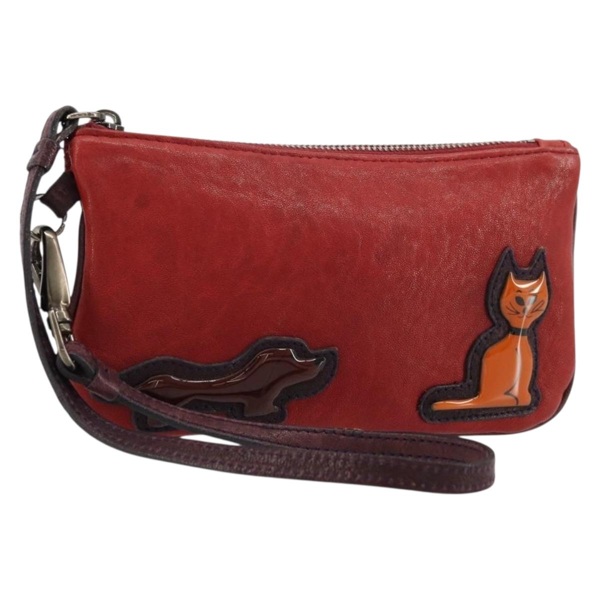 Miu Miu Hand Pouch Hand Bag Leather Red Auth bs34578