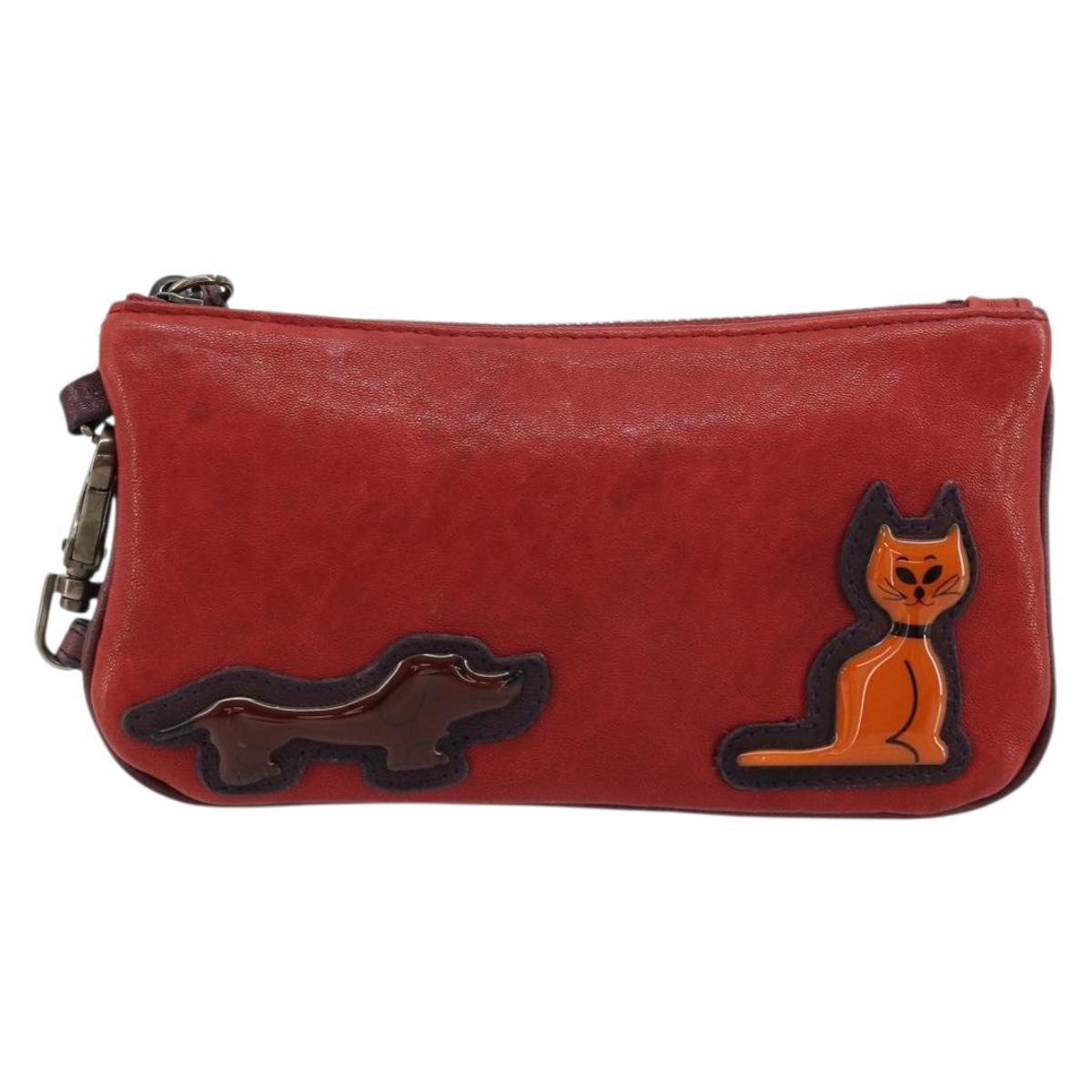 Miu Miu Hand Pouch Hand Bag Leather Red Auth bs34578