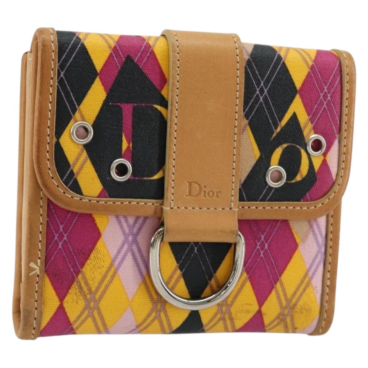 Christian Dior Bifold Wallet Coated Canvas Pink Silver Auth bs34579A