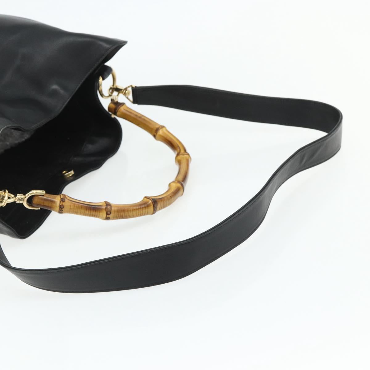 GUCCI Bamboo Shoulder Bag Leather 2way Black Gold 001 2404 1577 Auth bs34581