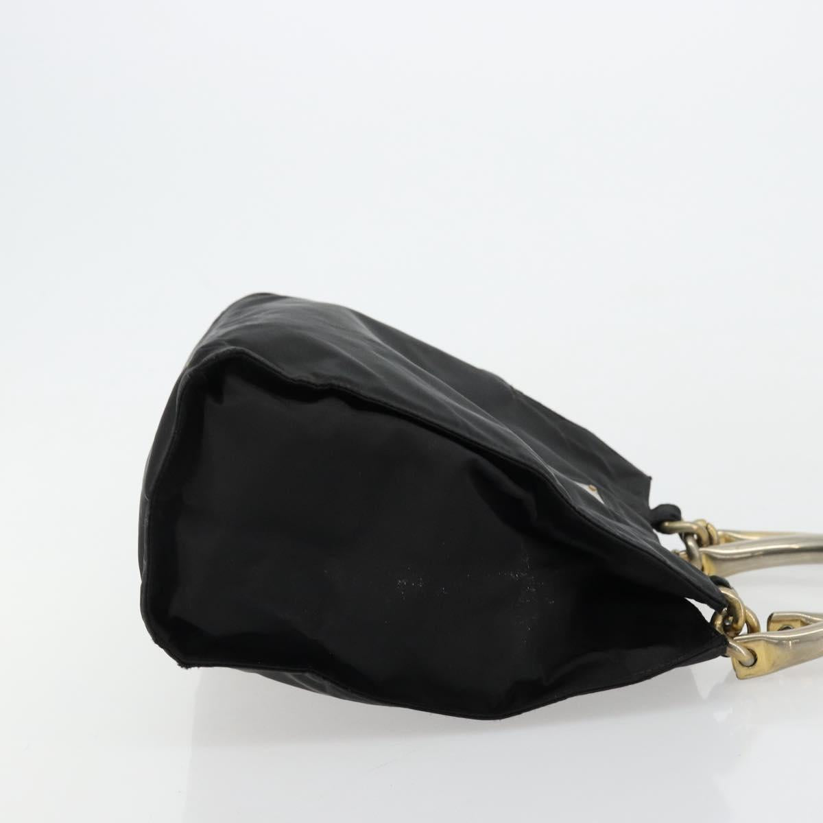 PRADA Chain Hand Bag Nylon Black Gold Auth bs34582