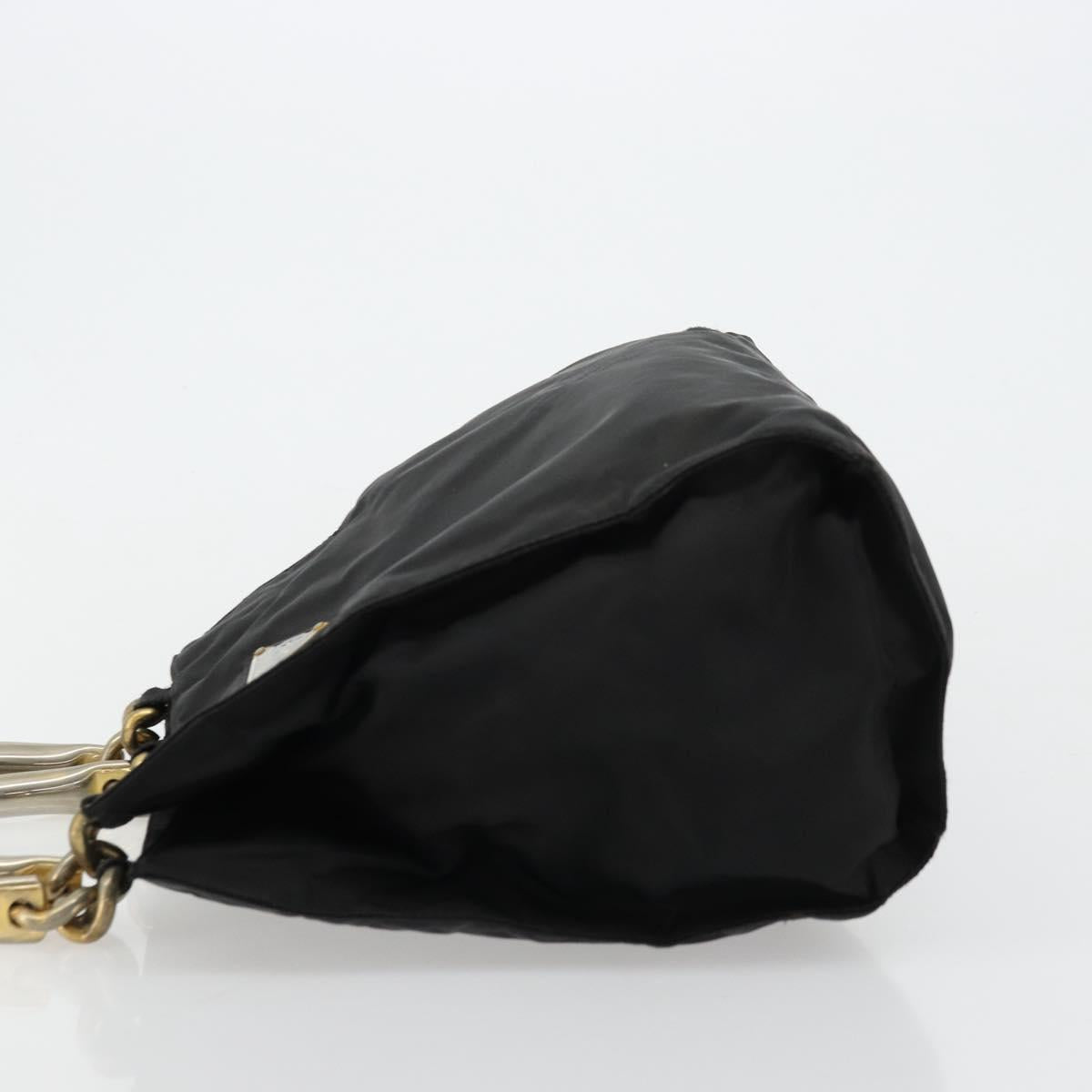 PRADA Chain Hand Bag Nylon Black Gold Auth bs34582