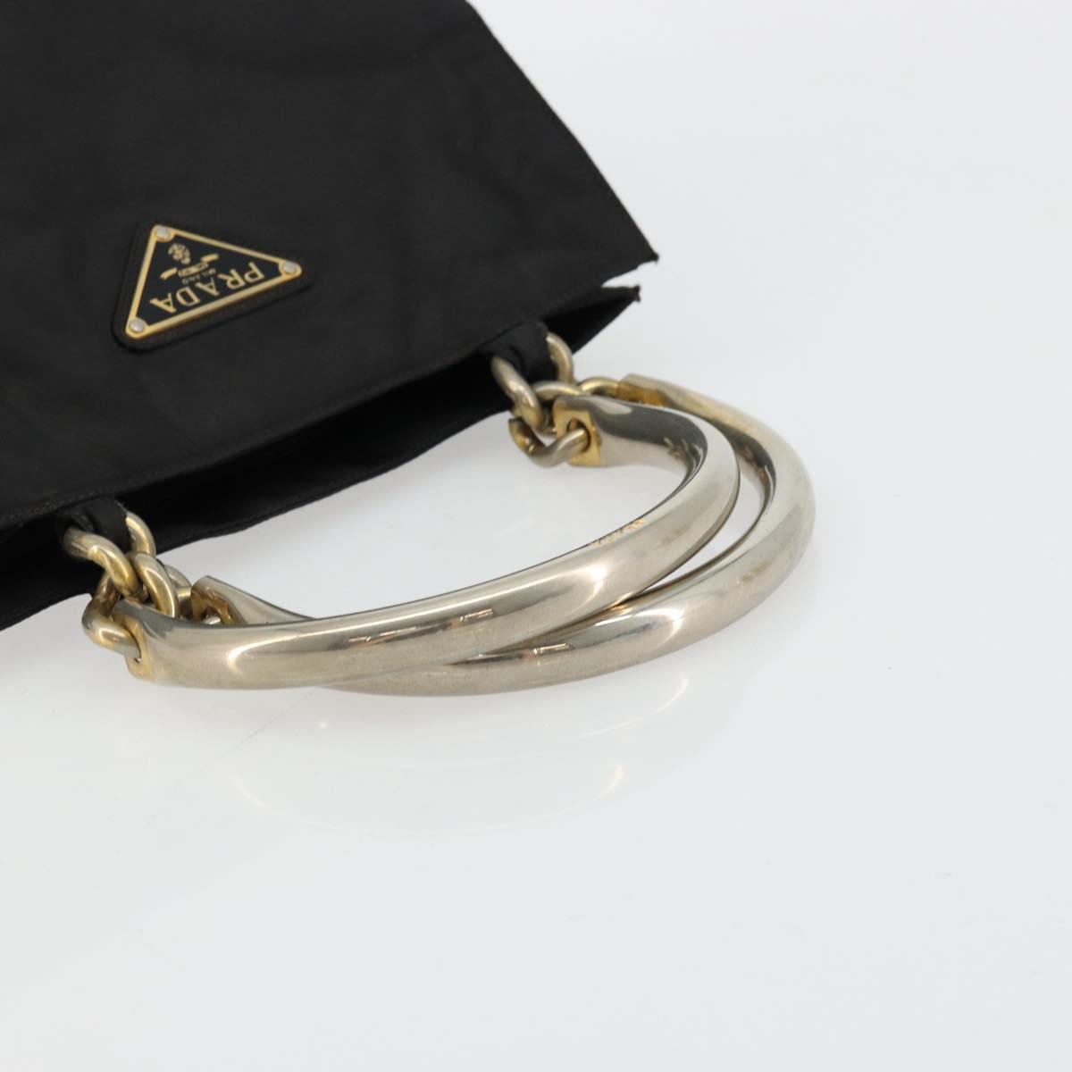 PRADA Chain Hand Bag Nylon Black Gold Auth bs34582