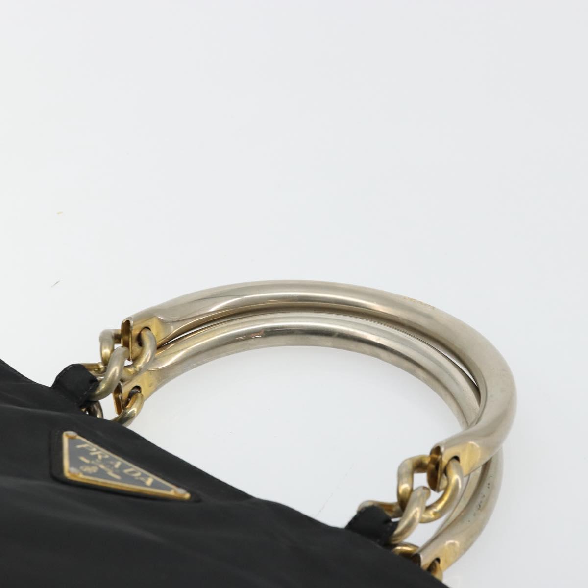 PRADA Chain Hand Bag Nylon Black Gold Auth bs34582