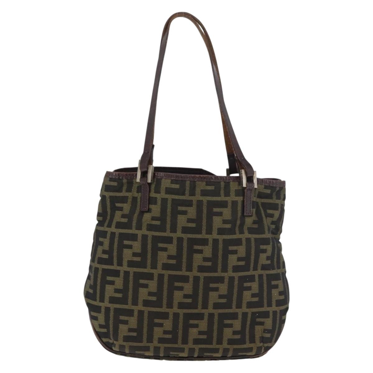 FENDI Zucca Canvas Hand Bag Black Brown Auth bs34584