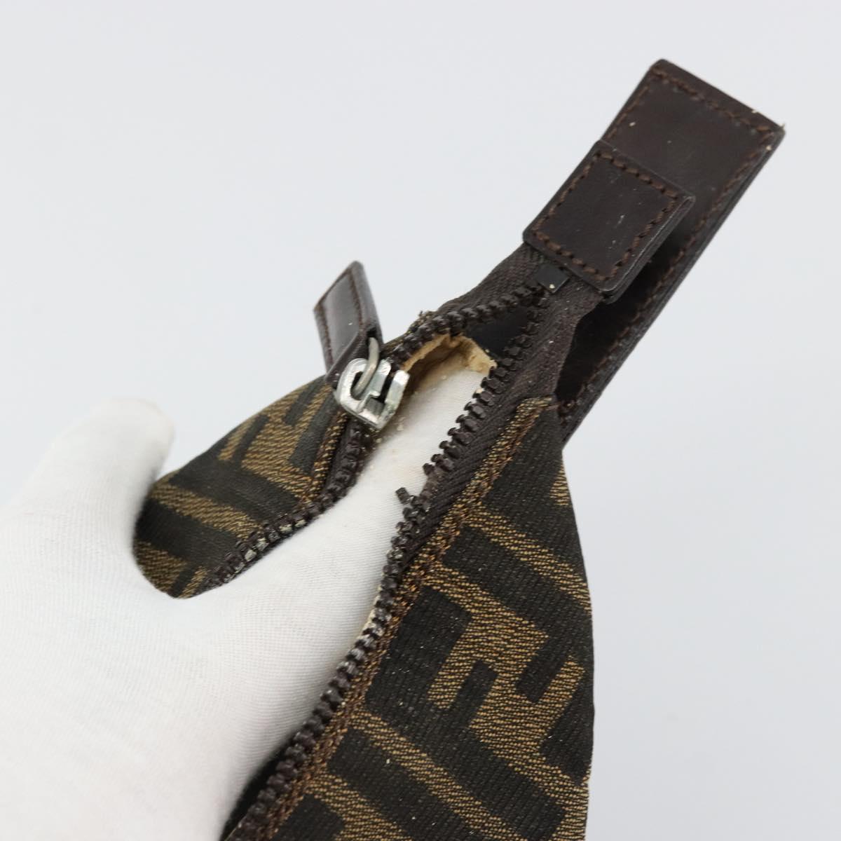 FENDI Zucca Canvas Hand Pouch Black Brown Auth bs34585