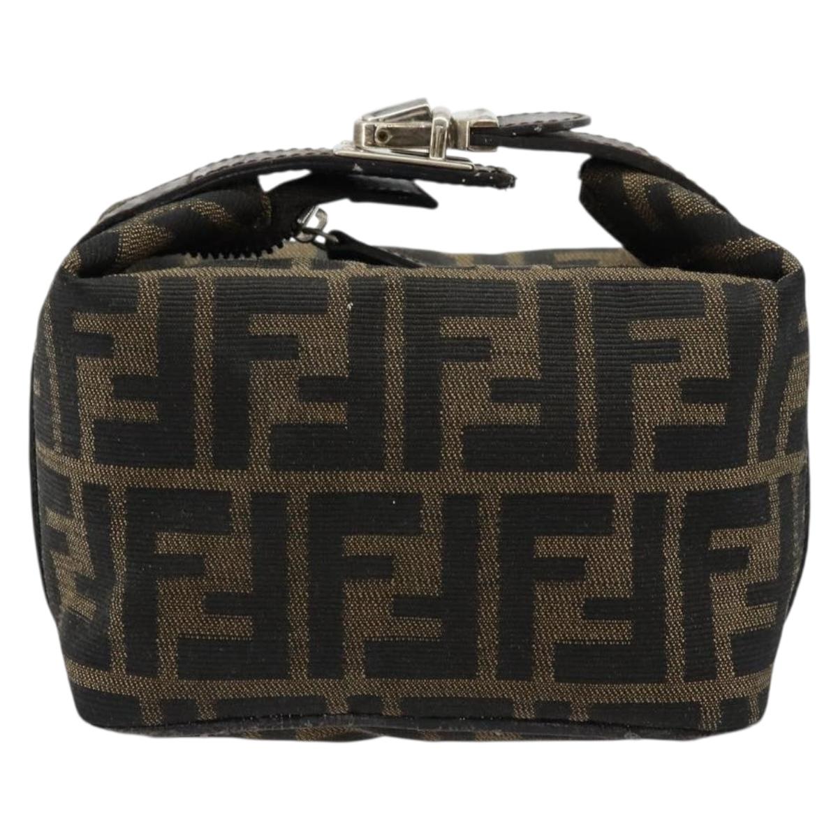 FENDI Zucca Canvas Hand Pouch Black Brown Auth bs34585