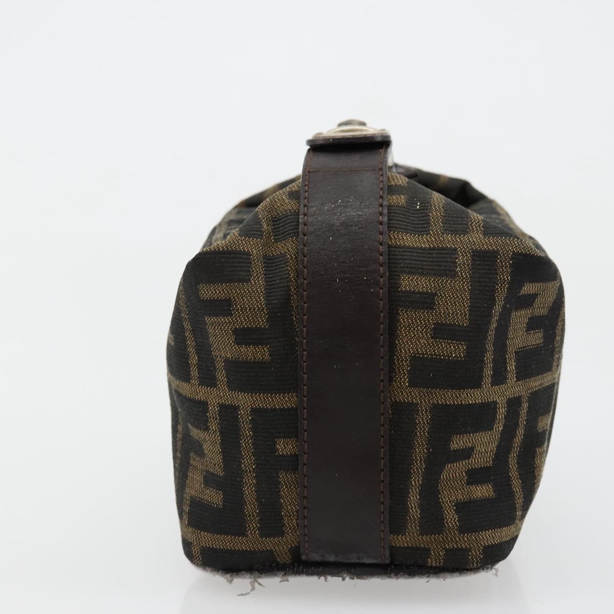 FENDI Zucca Canvas Hand Pouch Black Brown Auth bs34585