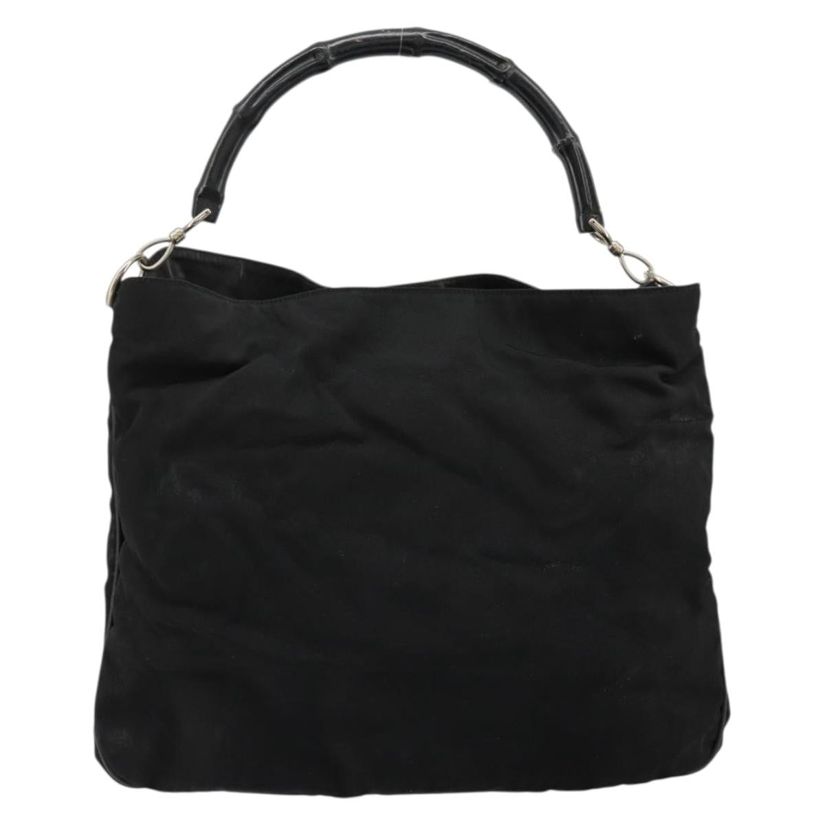 GUCCI Bamboo Shoulder Bag Nylon Black Silver 001 1577 Auth bs34590