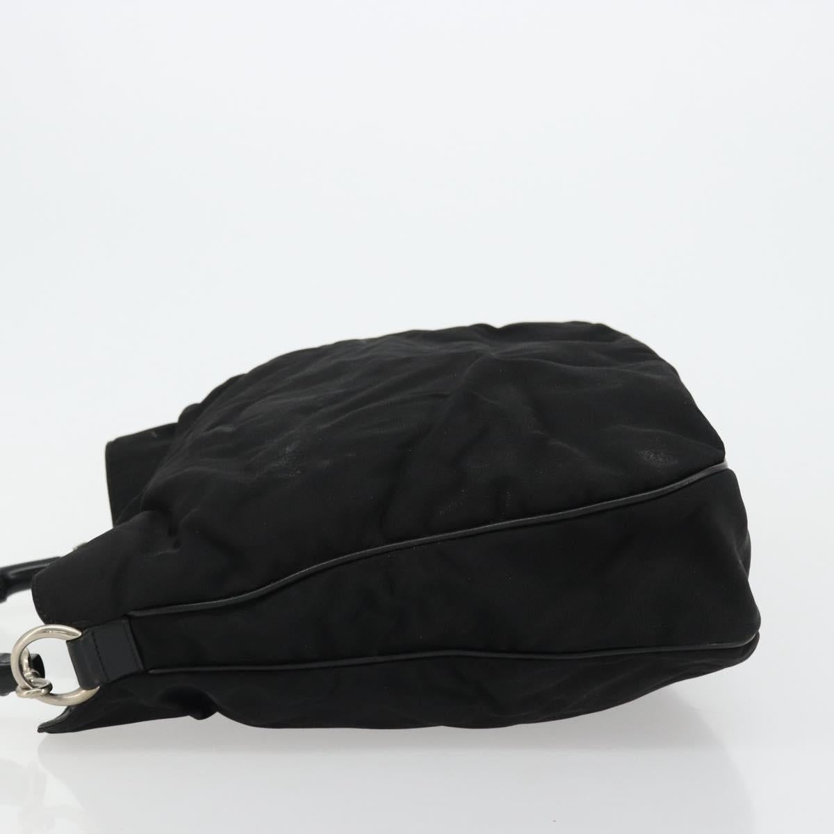 GUCCI Bamboo Shoulder Bag Nylon Black Silver 001 1577 Auth bs34590