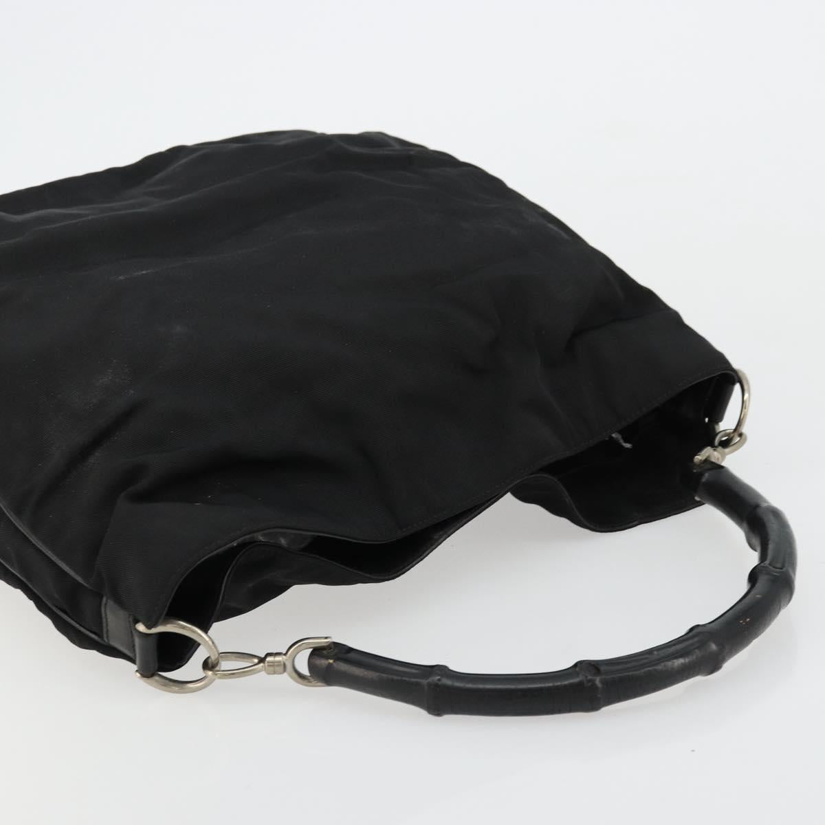 GUCCI Bamboo Shoulder Bag Nylon Black Silver 001 1577 Auth bs34590