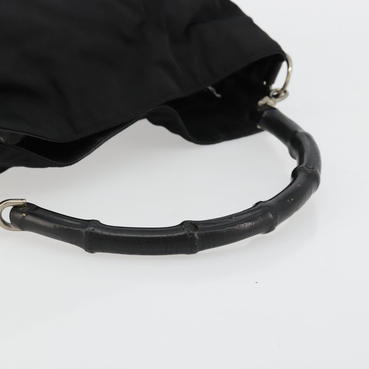 GUCCI Bamboo Shoulder Bag Nylon Black Silver 001 1577 Auth bs34590