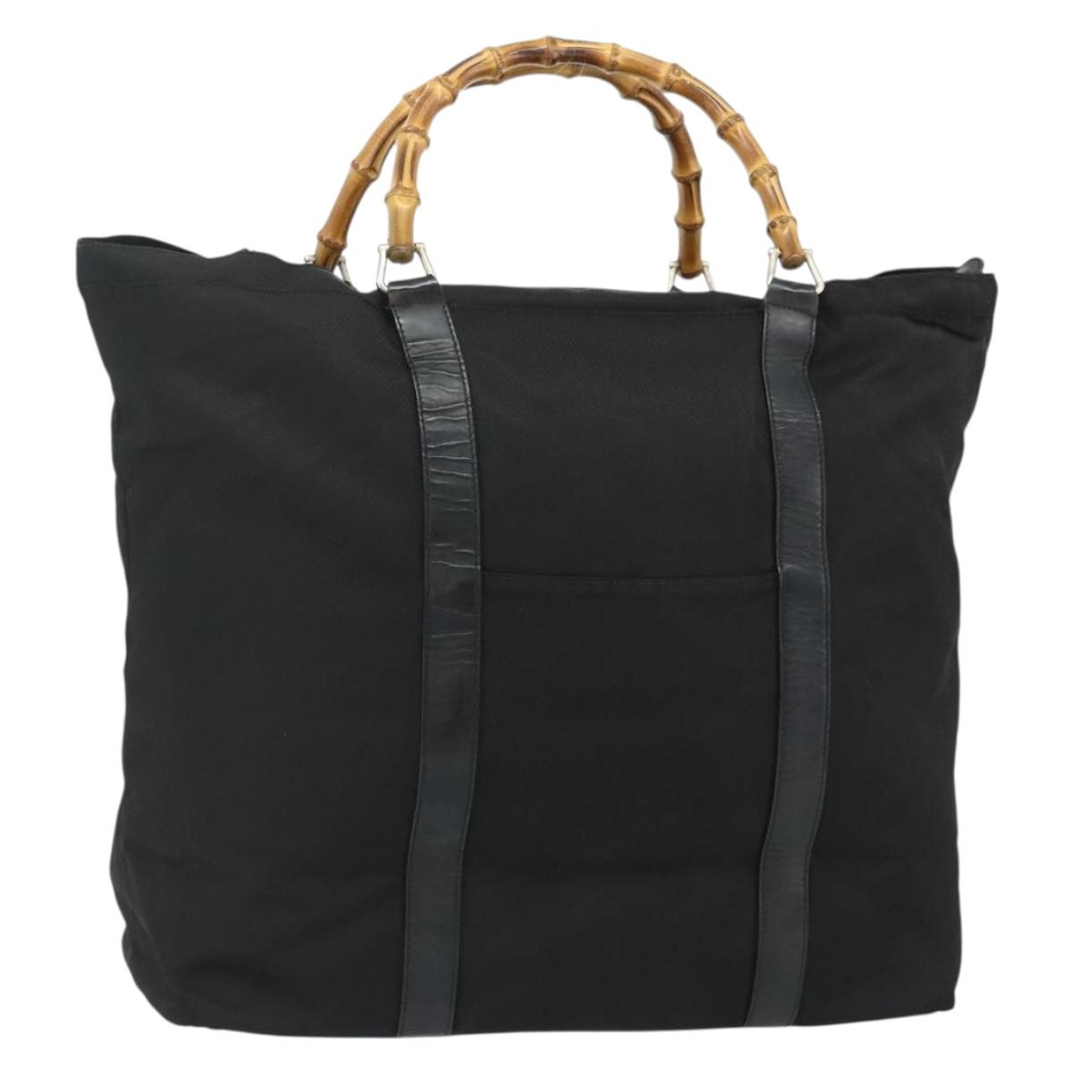 GUCCI Bamboo Hand Bag Nylon Black Silver 002 2854 0412 5 Auth bs34591