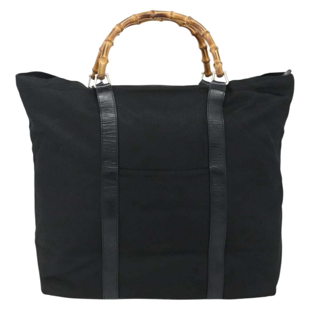 GUCCI Bamboo Hand Bag Nylon Black Silver 002 2854 0412 5 Auth bs34591