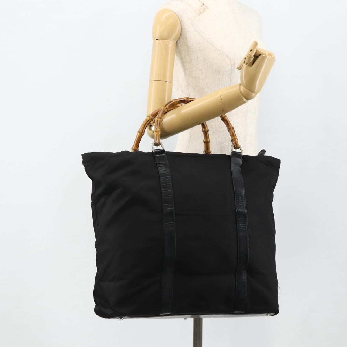 GUCCI Bamboo Hand Bag Nylon Black Silver 002 2854 0412 5 Auth bs34591