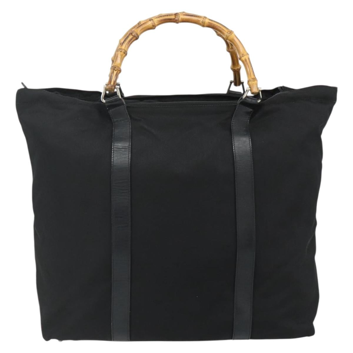 GUCCI Bamboo Hand Bag Nylon Black Silver 002 2854 0412 5 Auth bs34591