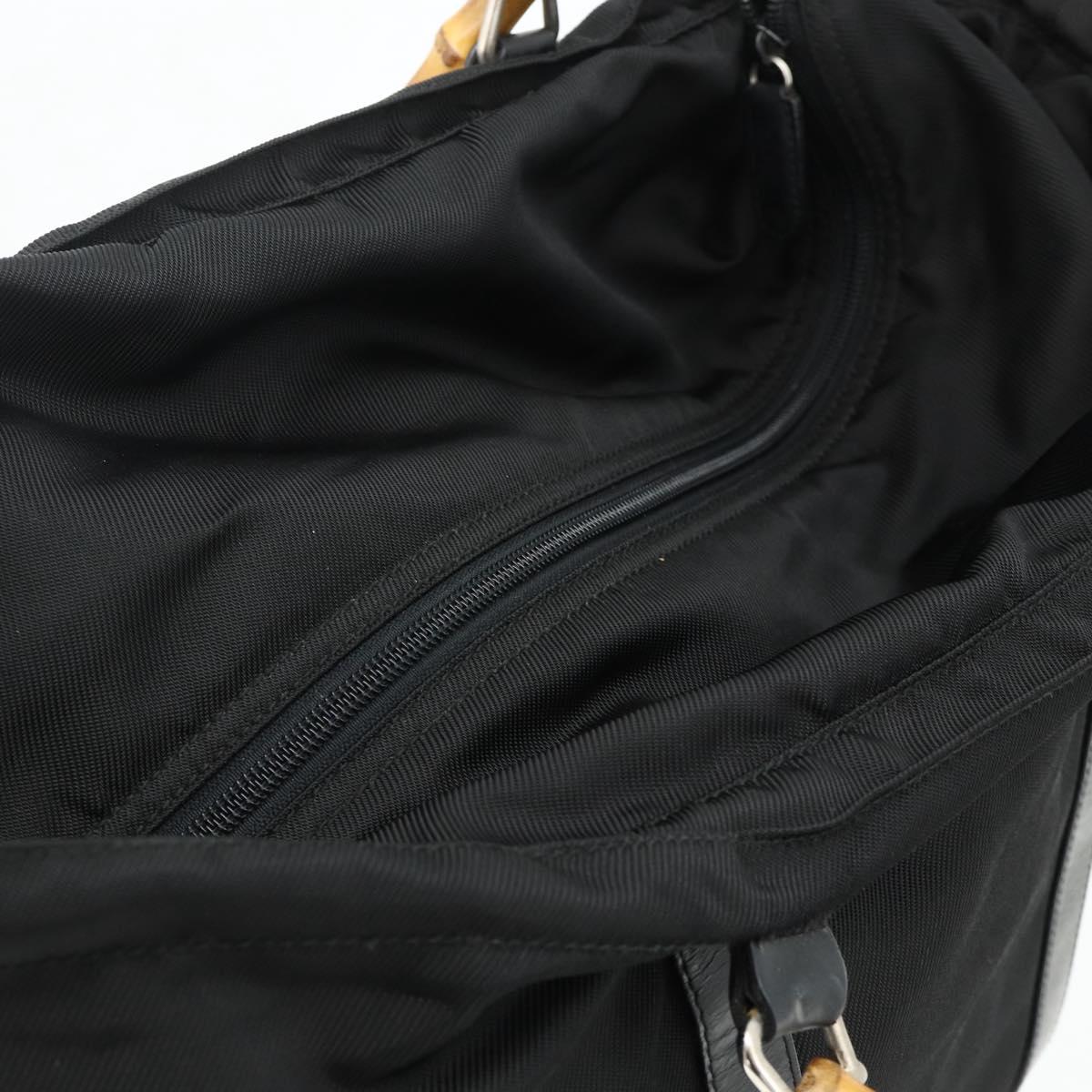 GUCCI Bamboo Hand Bag Nylon Black Silver 002 2854 0412 5 Auth bs34591