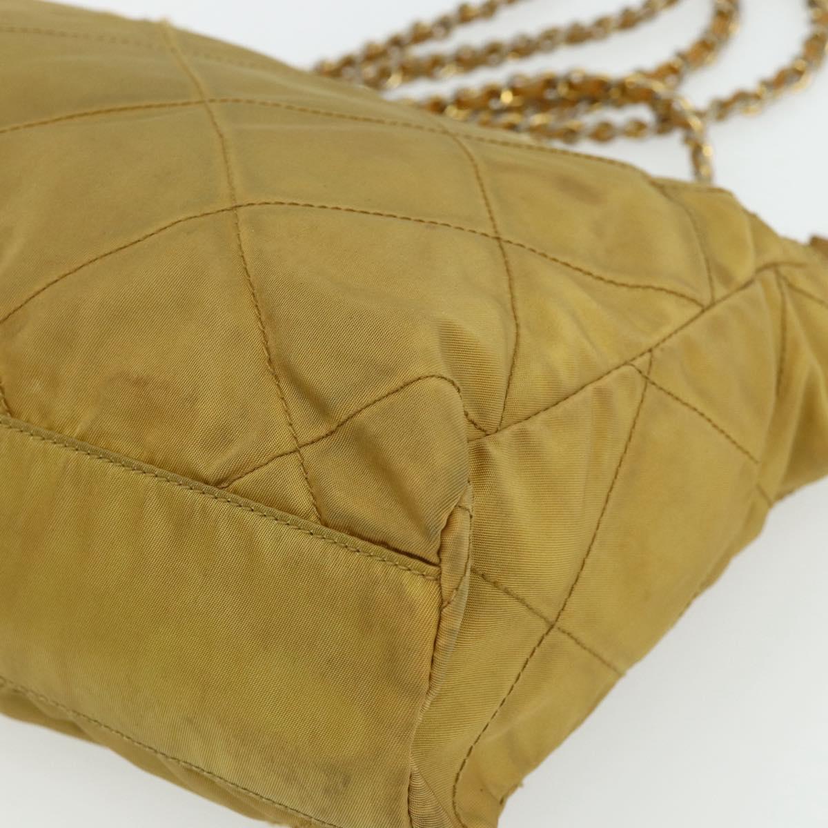 PRADA Chain Shoulder Bag Nylon Beige Gold Auth bs34596
