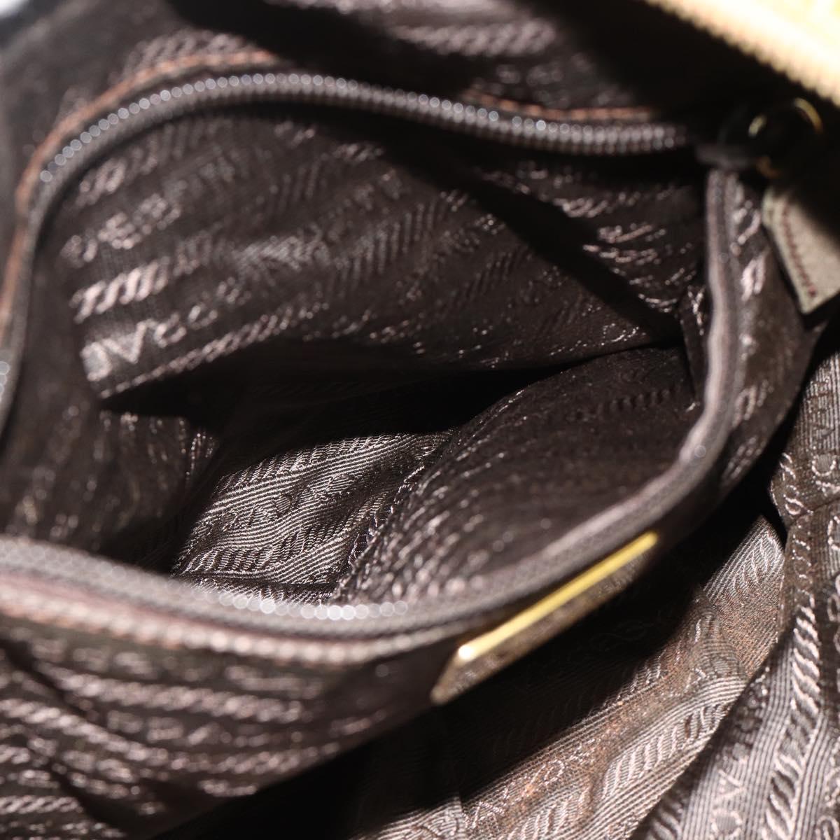 PRADA Chain Shoulder Bag Nylon Beige Gold Auth bs34596