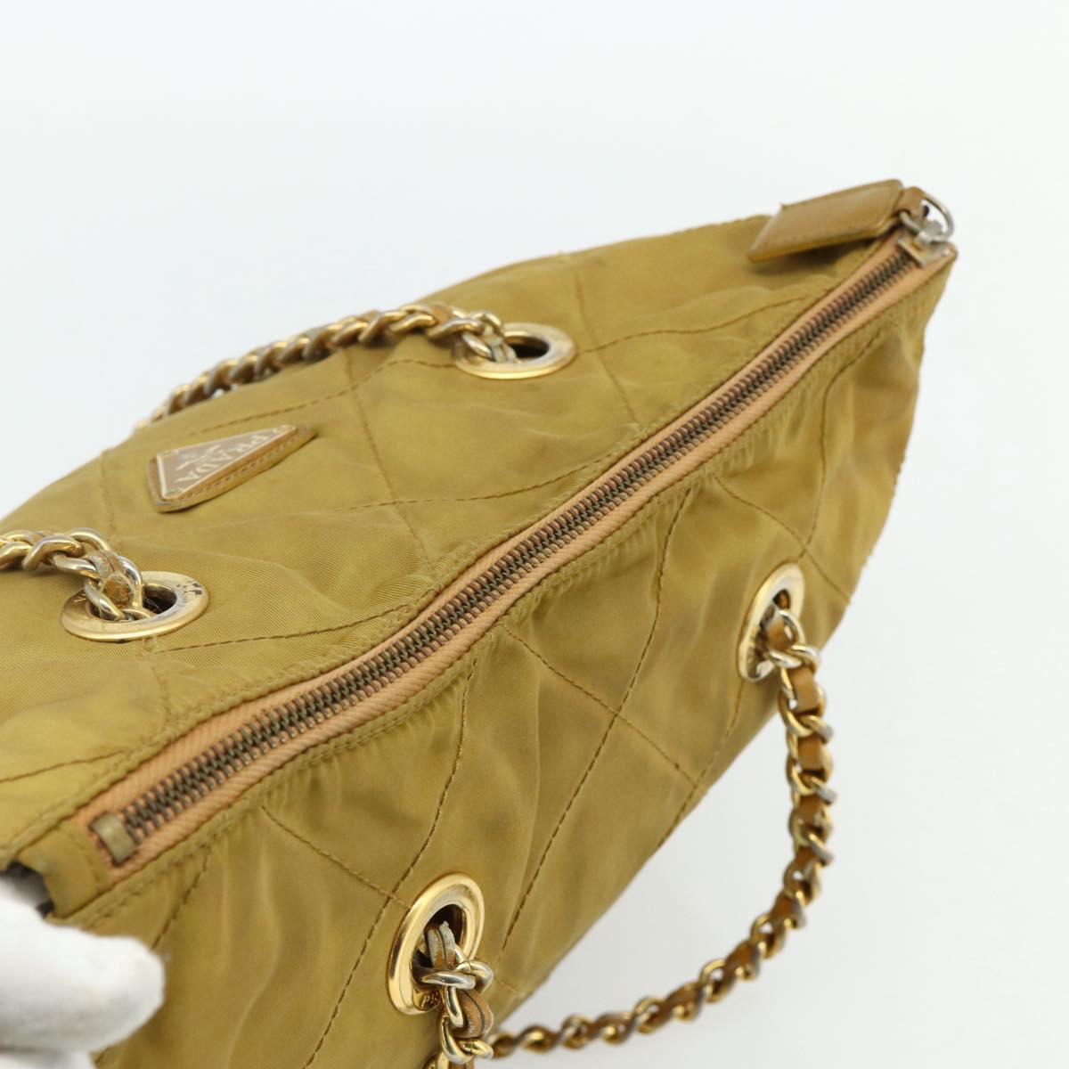 PRADA Chain Shoulder Bag Nylon Beige Gold Auth bs34596