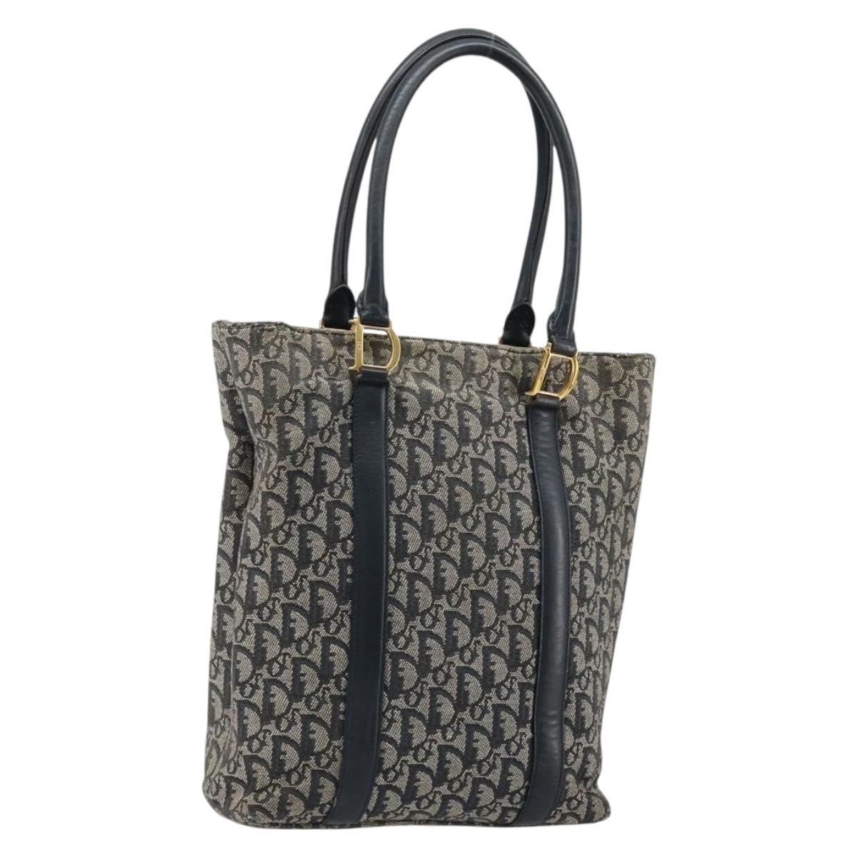 Christian Dior Trotter Canvas Tote Bag Navy Gold Auth bs34597A