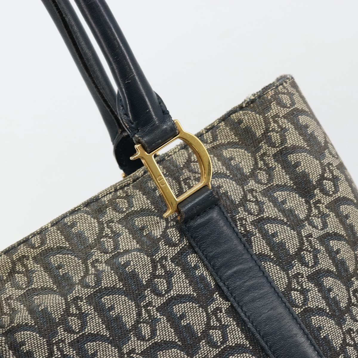 Christian Dior Trotter Canvas Tote Bag Navy Gold Auth bs34597A
