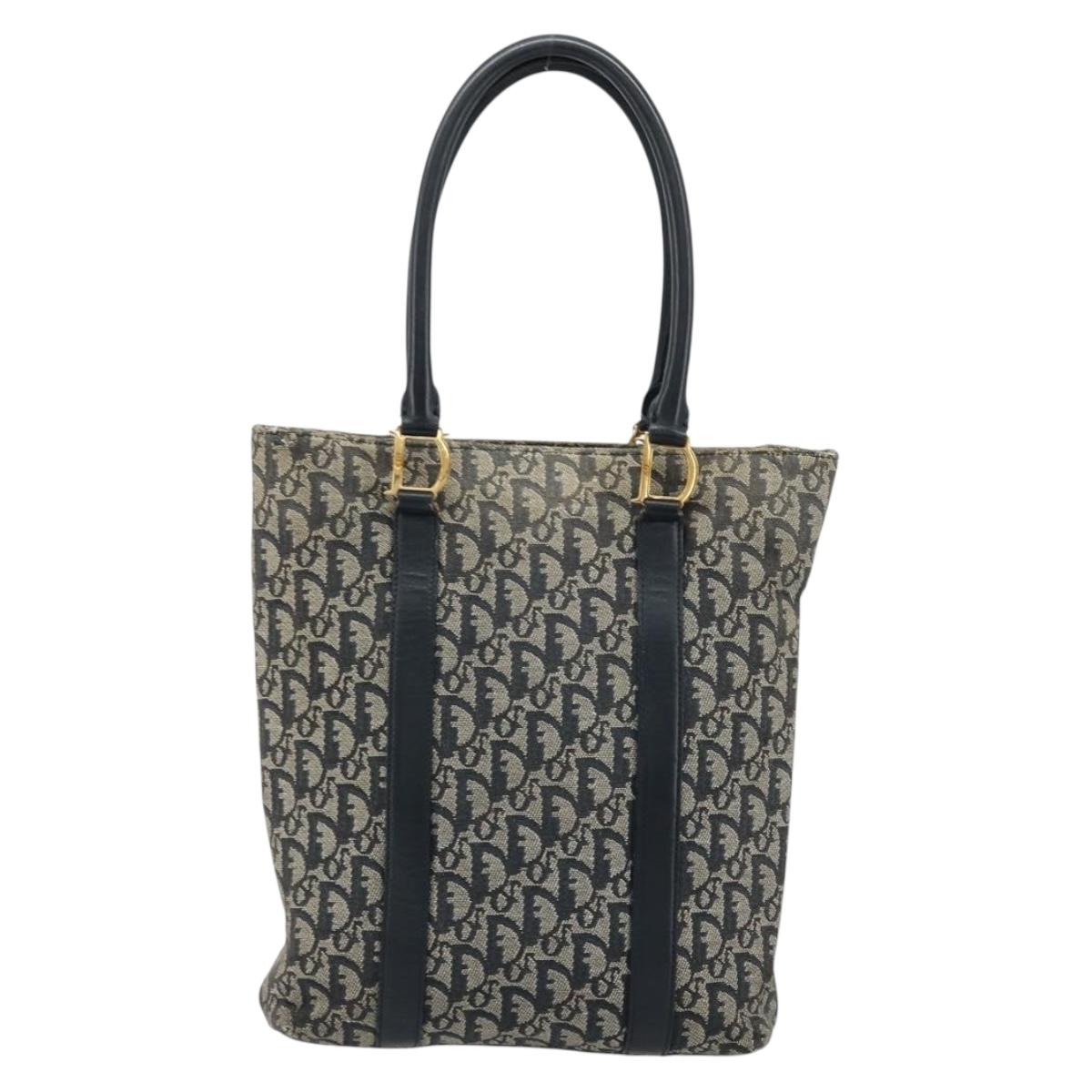 Christian Dior Trotter Canvas Tote Bag Navy Gold Auth bs34597A