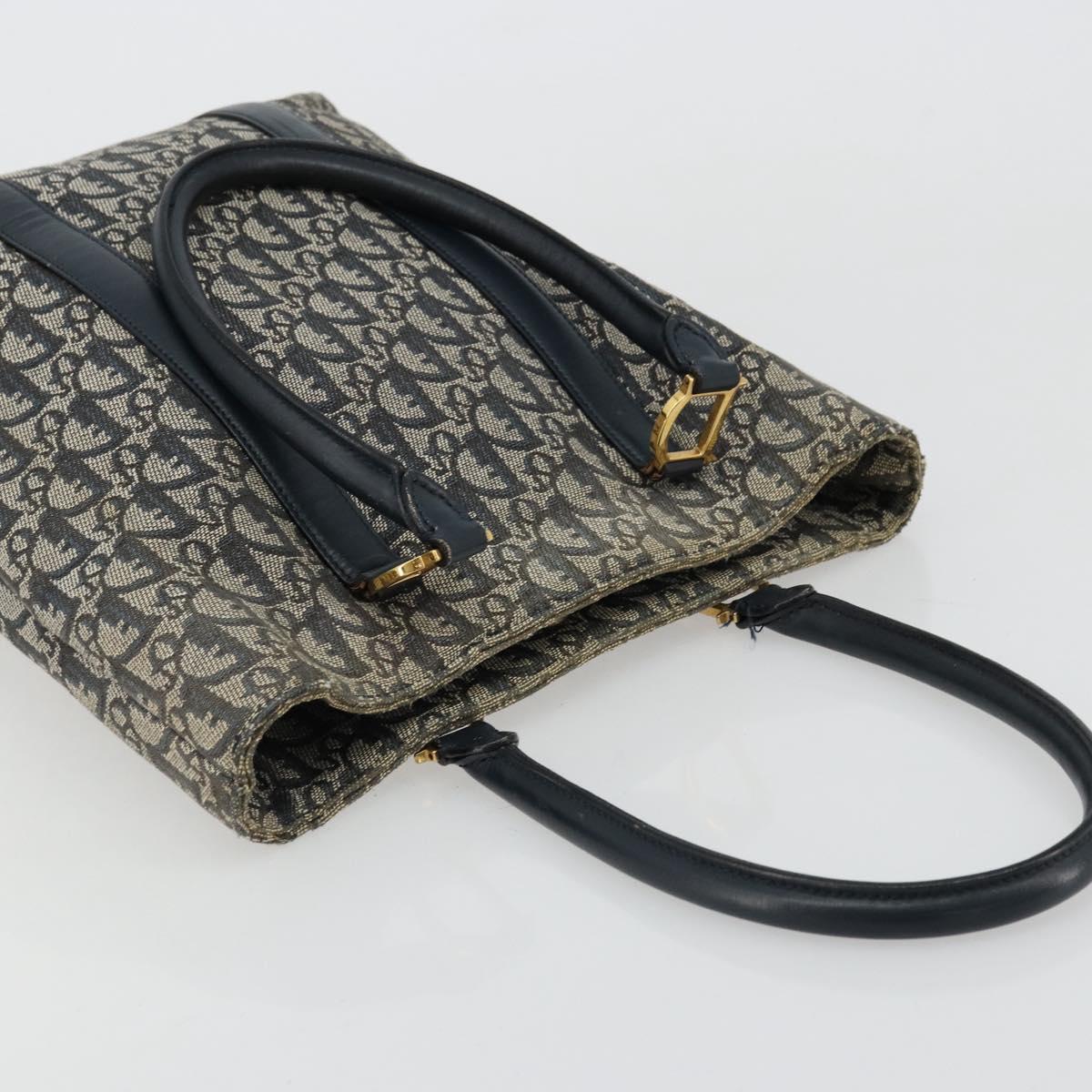 Christian Dior Trotter Canvas Tote Bag Navy Gold Auth bs34597A