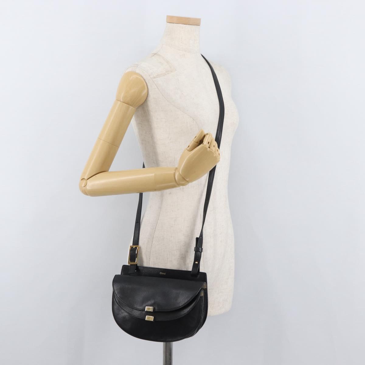 Chloe Shoulder Bag Leather Black Gold Auth bs34599