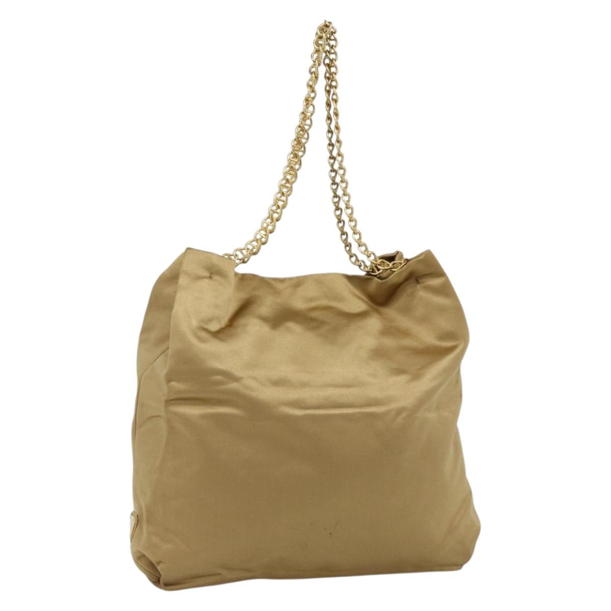PRADA Chain Tote Bag Satin Gold Auth bs34600