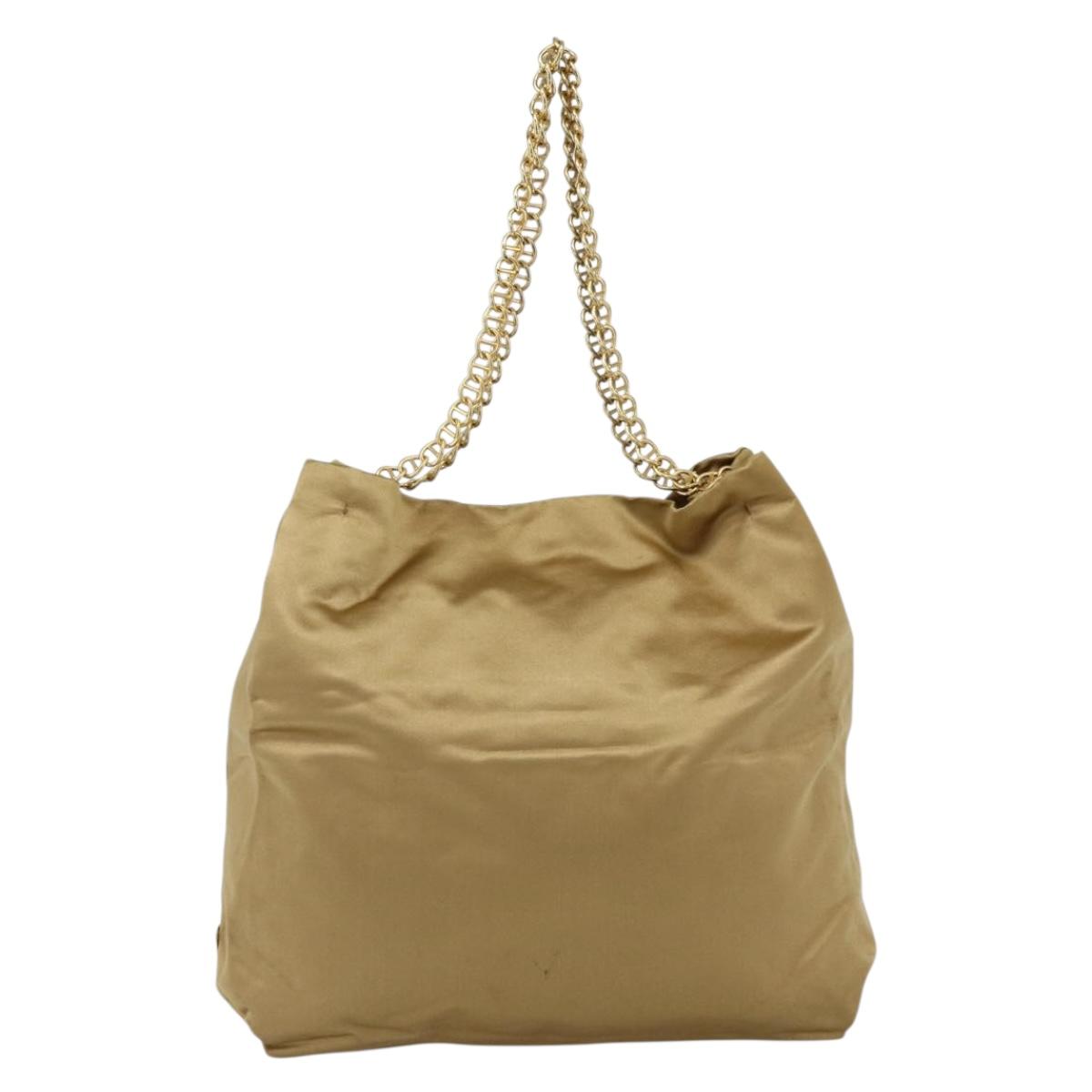 PRADA Chain Tote Bag Satin Gold Auth bs34600