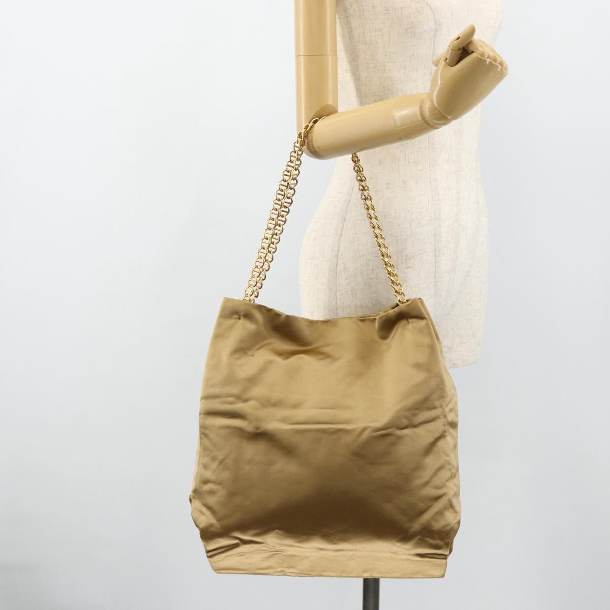 PRADA Chain Tote Bag Satin Gold Auth bs34600
