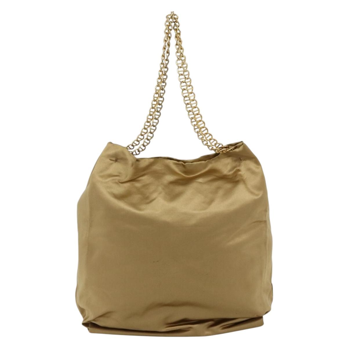 PRADA Chain Tote Bag Satin Gold Auth bs34600