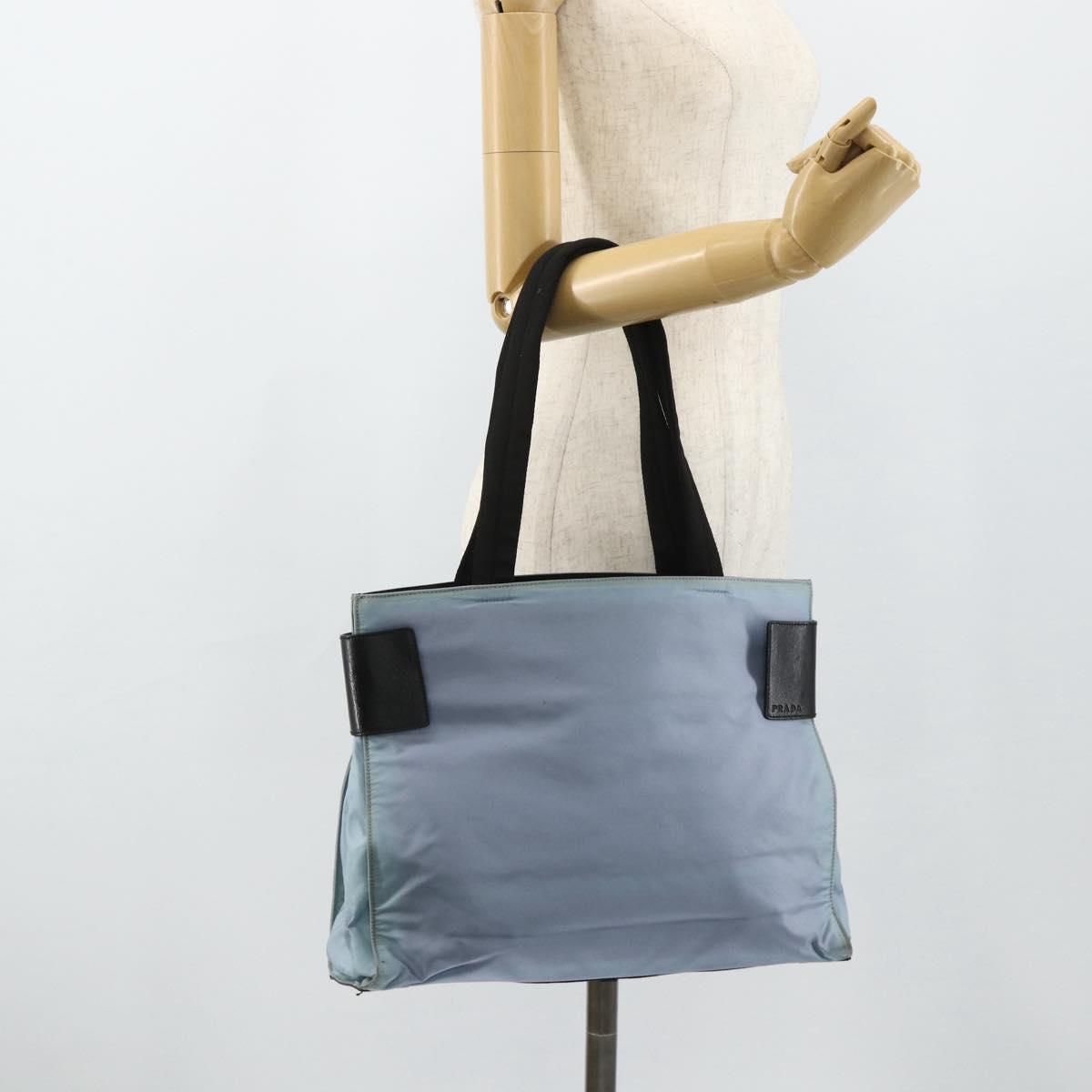 PRADA Tote Bag Nylon Light Blue Silver Auth bs34601