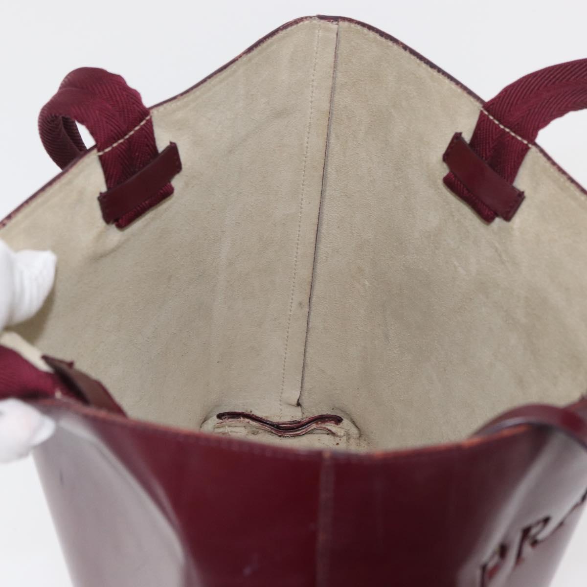 PRADA Tote Bag Leather Bordeaux Silver Auth bs34602