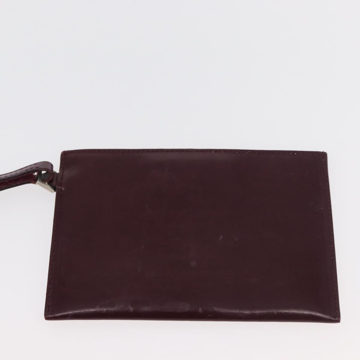 PRADA Tote Bag Leather Bordeaux Silver Auth bs34602