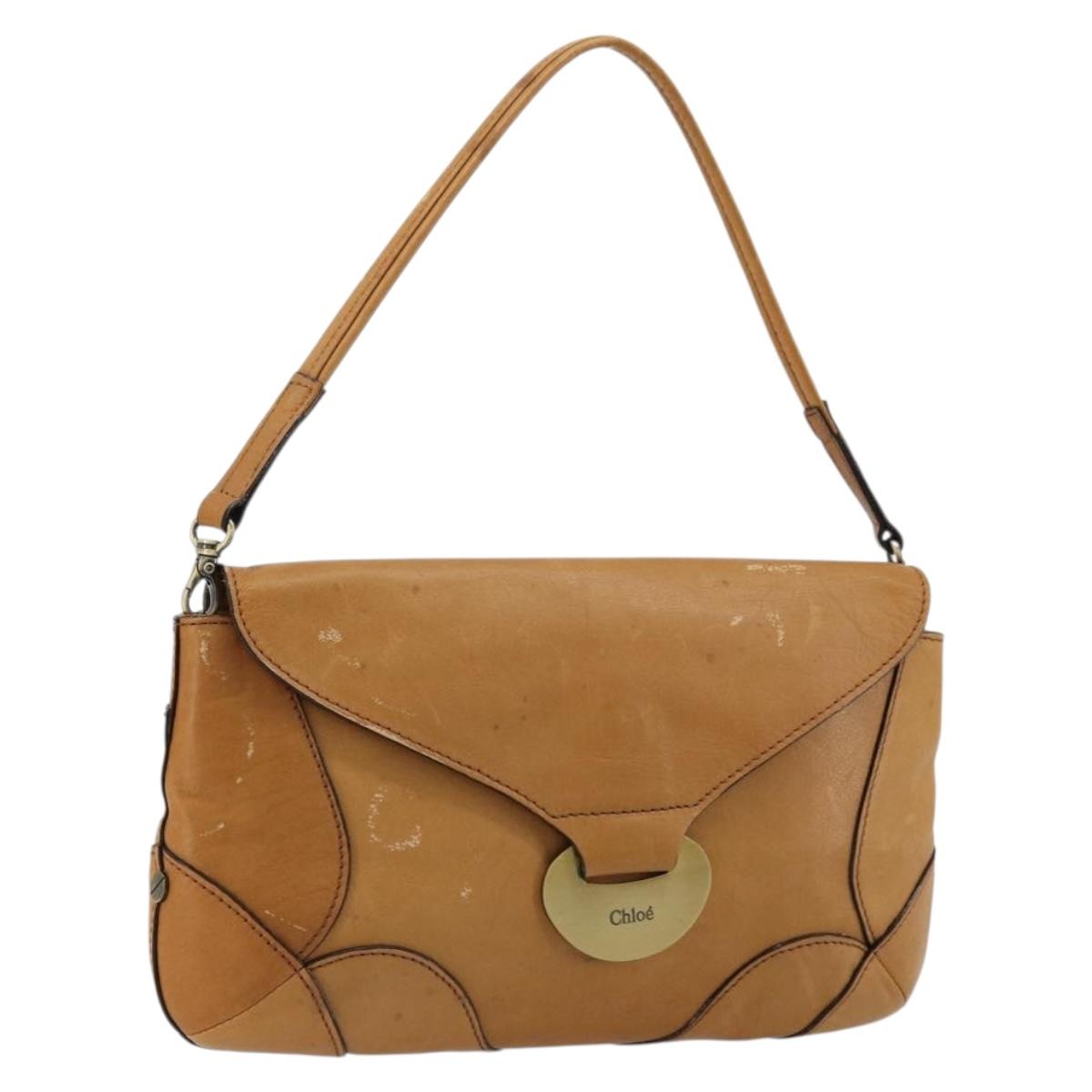 Chloe Shoulder Bag Leather Beige Gold Auth bs34605