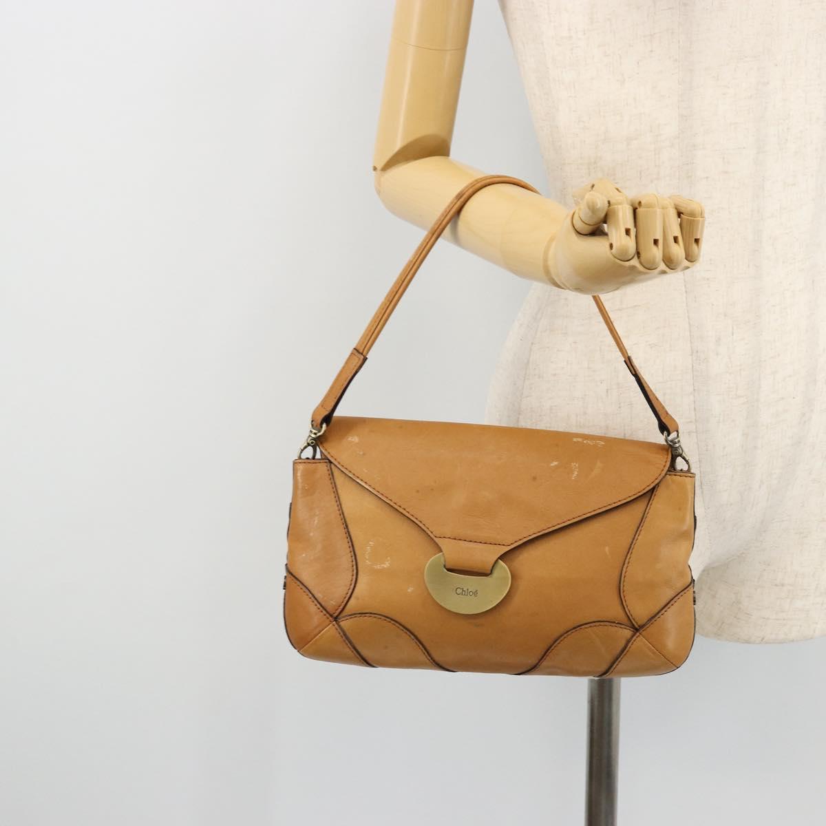 Chloe Shoulder Bag Leather Beige Gold Auth bs34605