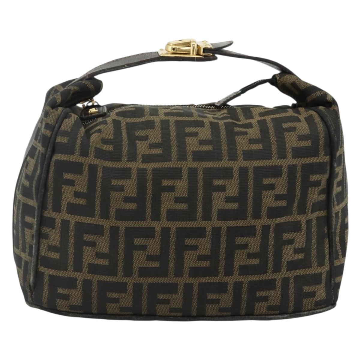 FENDI Zucca Canvas Hand Bag Black Brown Auth bs34606