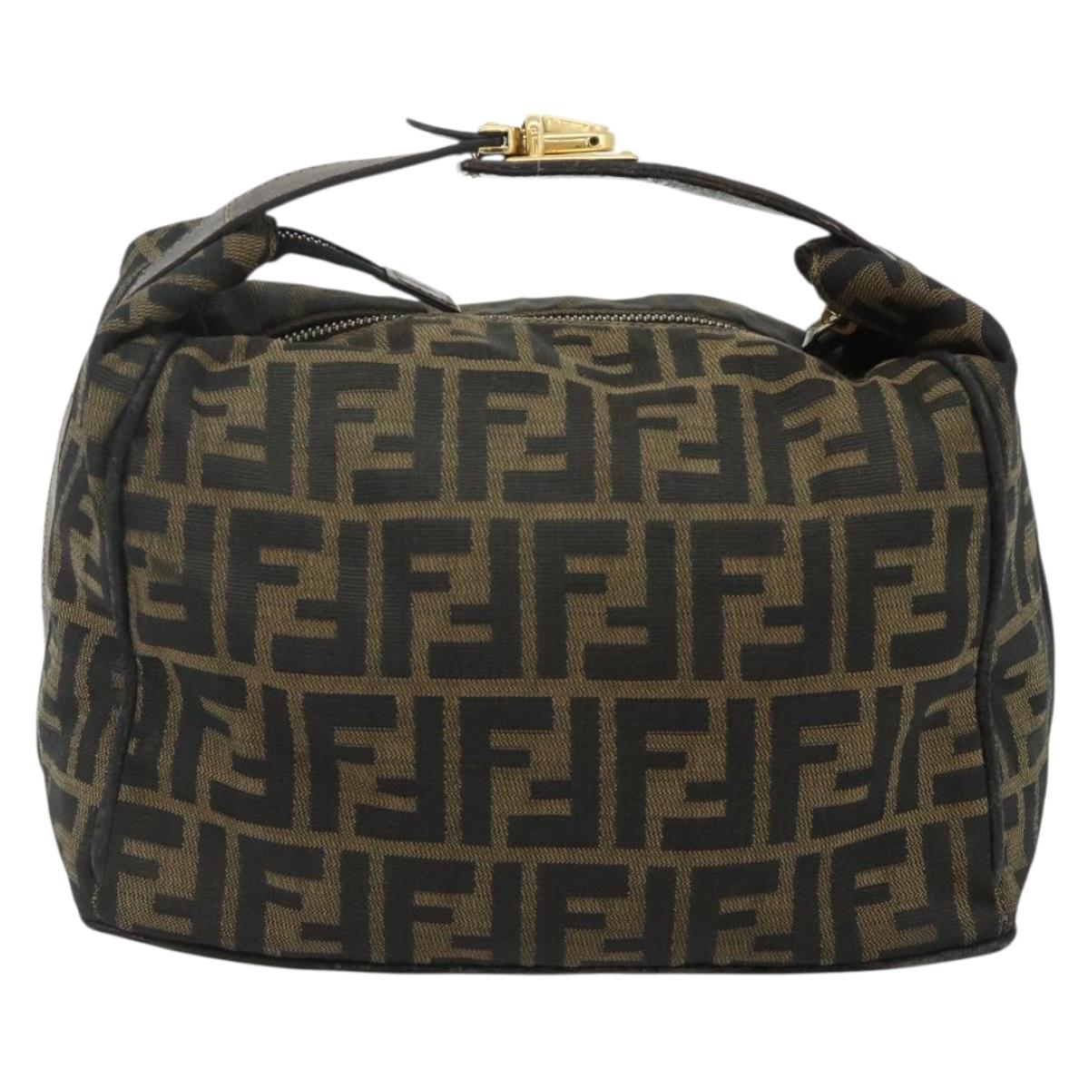 FENDI Zucca Canvas Hand Bag Black Brown Auth bs34606