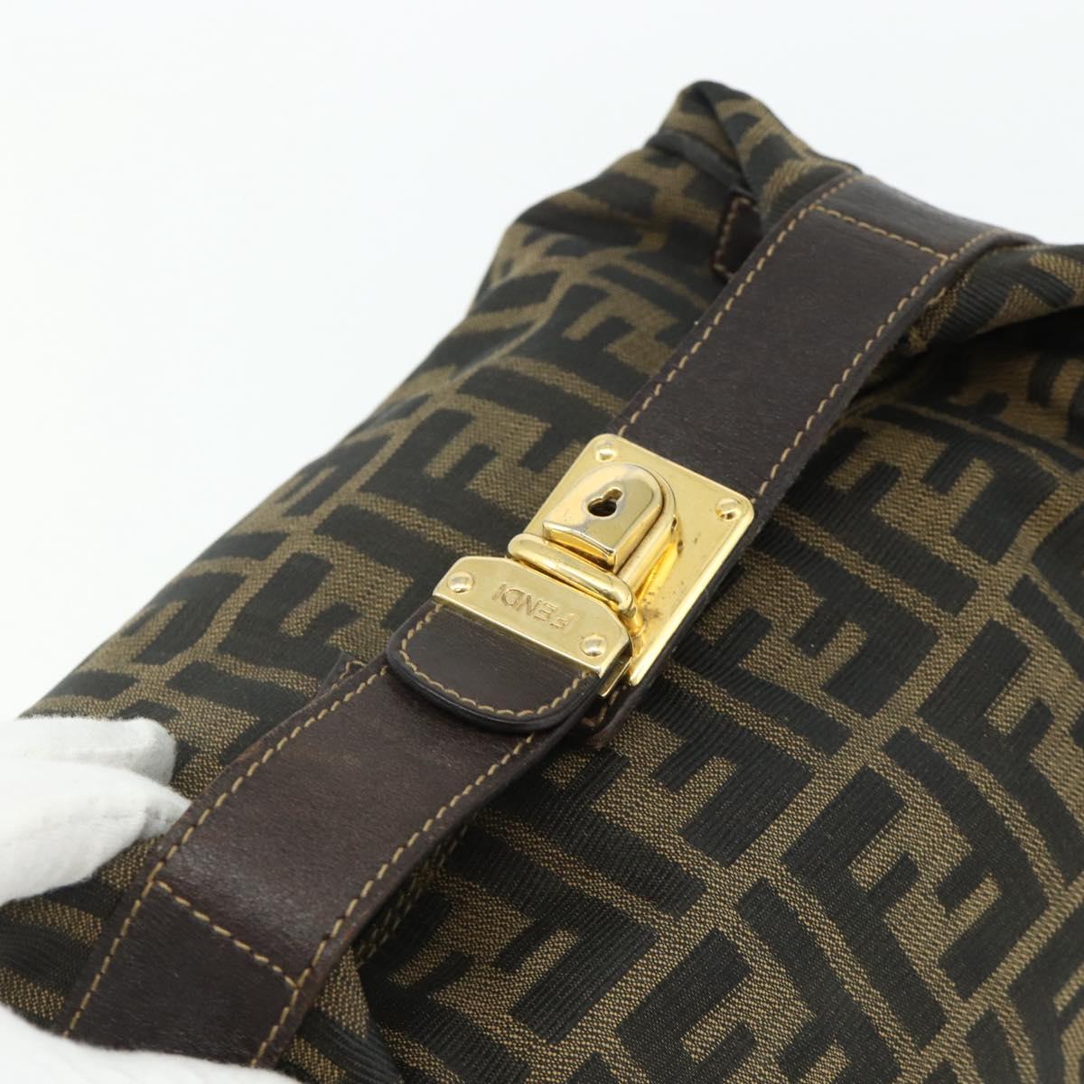 FENDI Zucca Canvas Hand Bag Black Brown Auth bs34606