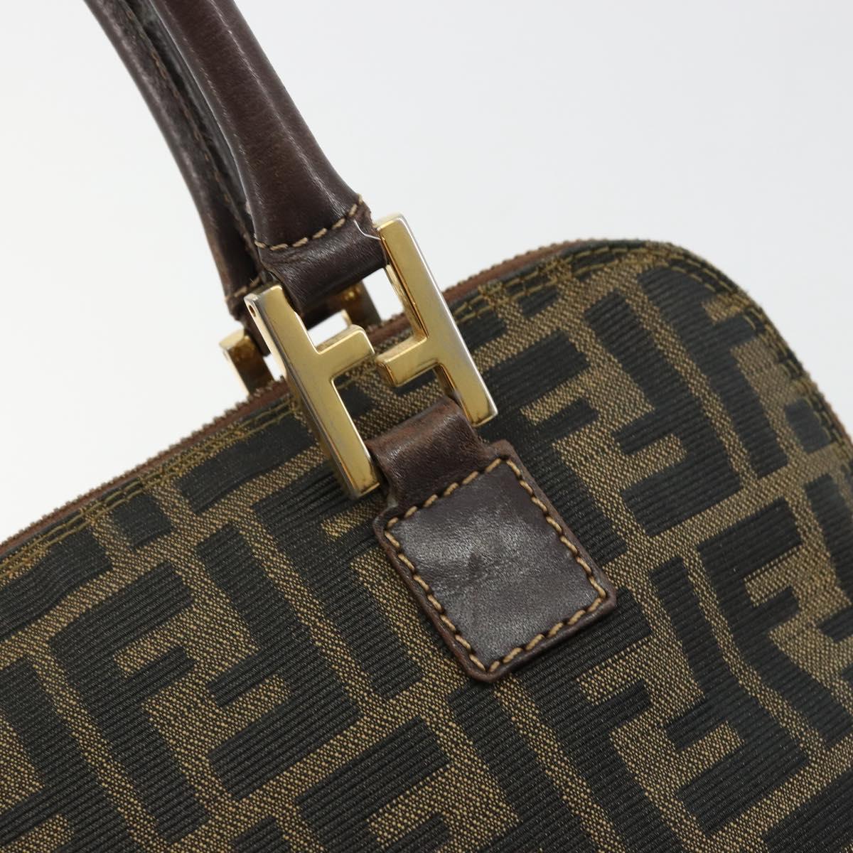 FENDI Zucca Canvas Hand Bag Black Brown Auth bs34607