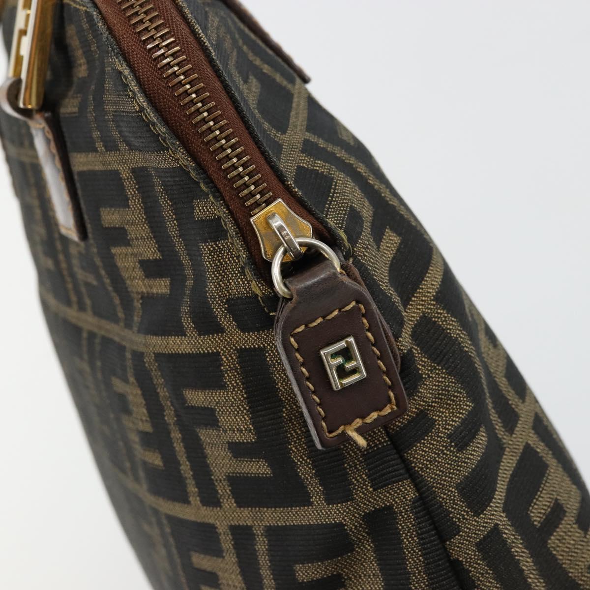 FENDI Zucca Canvas Hand Bag Black Brown Auth bs34607