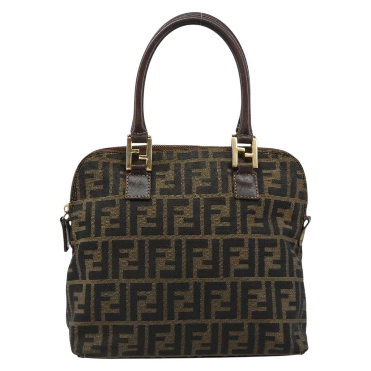 FENDI Zucca Canvas Hand Bag Black Brown Auth bs34607